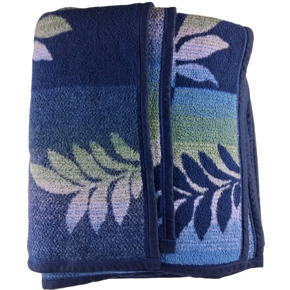 Aurora Biederlkack Throw Blanket 54x72 Soft Acrylic Purple Blue Leaves Leaf
